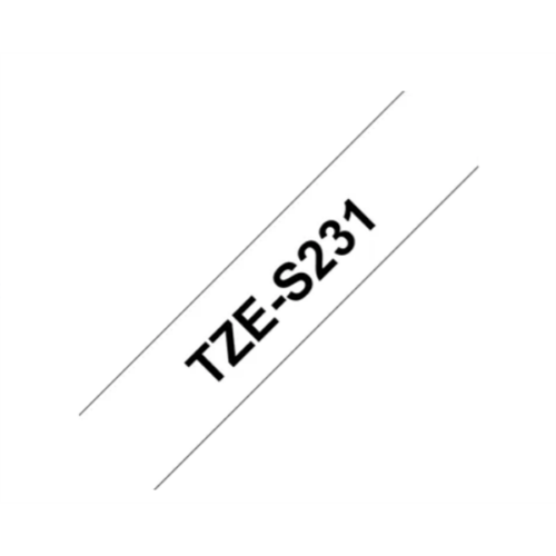 BROTHER szalag TZe-S231, Fehér alapon Fekete, Erős tapadású, 12mm  0.47", 8 méter