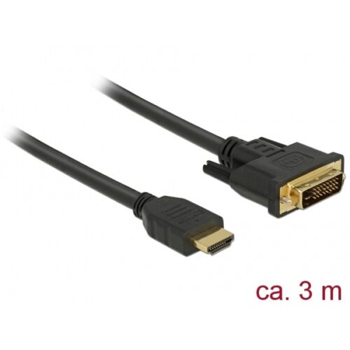 DELOCK kábel HDMI male to DVI 24+1 male kétirányú, 3m