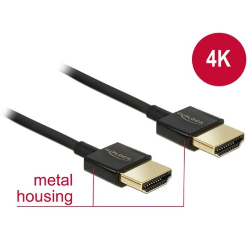 DELOCK kábel HDMI male/male összekötő 3D 4K Slim Premium, 2m