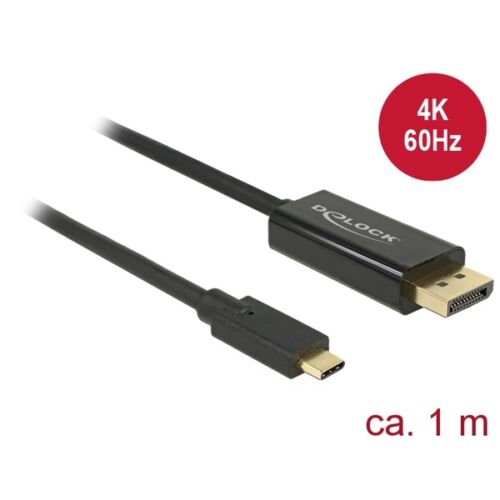 DELOCK kábel USB Type-C male to Displayport male (DP Alt Mode) 4K 60Hz, 1m, fekete