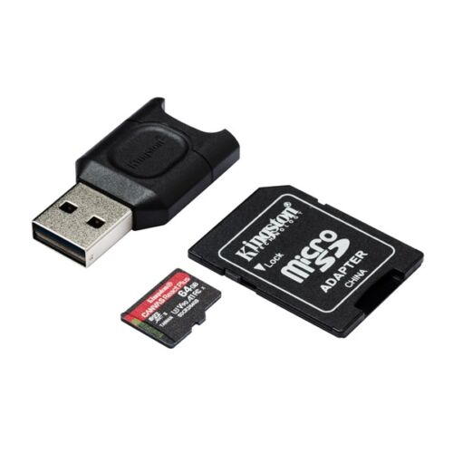 KINGSTON Memóriakártya MicroSDXC 64GB Canvas React Plus SDCR2 + Adapter + MLPM kártyaolvasó