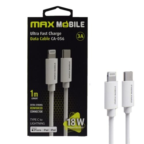 MAX MOBILE Adatkábel CA-001 Lightning-USB-C, 1 m, Fehér