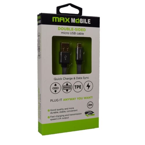 MAX MOBILE Adatkábel Micro USB, 2 m, Kétoldalú, Ezüst