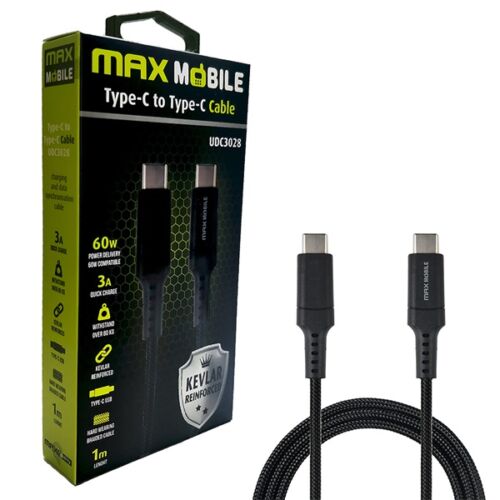MAX MOBILE Adatkábel UDC3028 USB-C-USB-C, 1 m, Kevlár, Fekete
