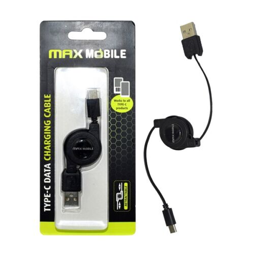 MAX MOBILE Adatkábel USB-C, 1,2 m, Betekerhető, Fekete