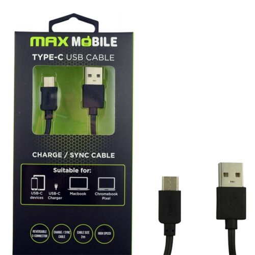 MAX MOBILE Adatkábel USB-USB-C, 2 m, Fekete