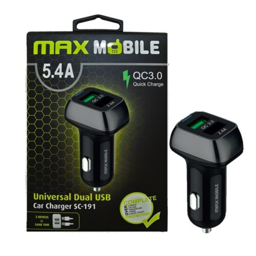 MAX MOBILE Autós Töltő 2xUSB, SC-191 QuickCharge 3.0, 27W, 5,4 A