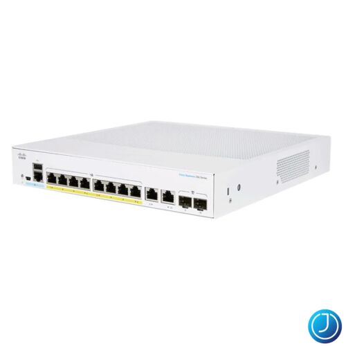 CISCO Switch 8x1000Mbps (POE+) + 2x1000Mbps SFP, Fémházas Rackes, Menedzselhető - CBS250-8FP-E-2G-EU