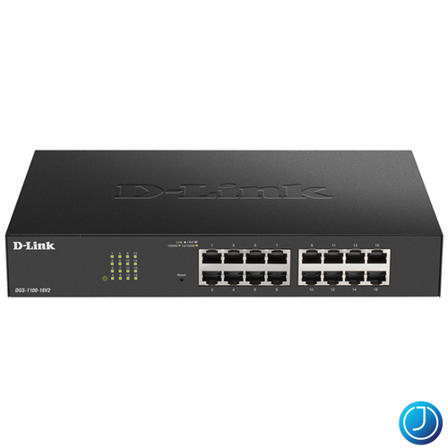 D-LINK Switch 16x1000Mbps Fémházas Asztali Menedzselhető, DGS-1100-16V2/E