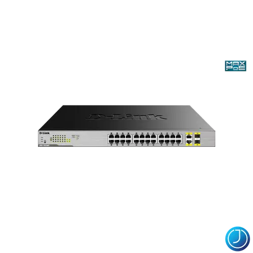 D-LINK Switch 24x1000Mbps(24xPOE) + 2xGigabit kombó SFP Rackes, DGS-1026MP