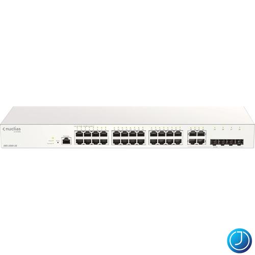 D-LINK Switch 24x1000Mbps (24xPOE) + 4xGigabit kombó Fémházas, Menedzselhető (370W POE) + 1 év Nuclias, DBS-2000-28/E