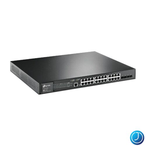 TP-LINK Switch 24x1000Mbps (24xPOE+) + 4x1Gigabit SFP+ + 2xkonzol port, Menedzselhető, TL-SG3428MP