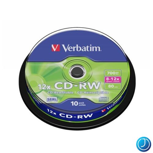 VERBATIM CD-RW lemez, újraírható, SERL, 700MB, 8-10x, 10 db, hengeren